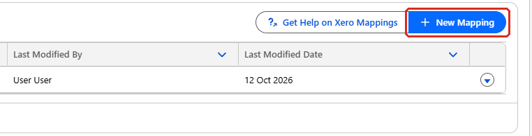The New Mapping button highlighted on the Xero Mappings list