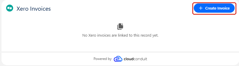The Create Invoice button on the Xero Invoices card