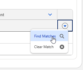 Row menu showing the Find Matches and Clear Match options