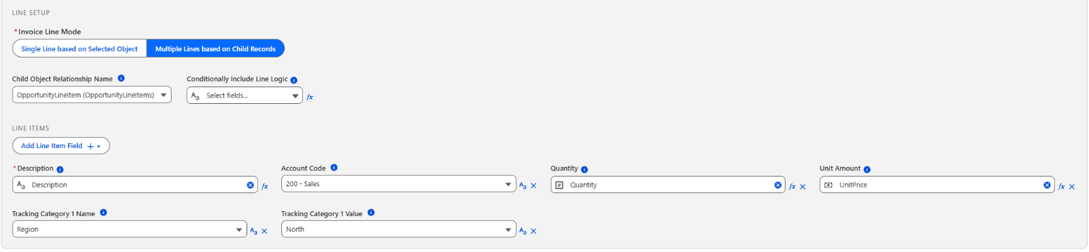 Line Setup using Multiple Lines from OpportunityLineItems, with Description, Account Code, Quantity, Unit Amount and Tracking Category 1 mapped