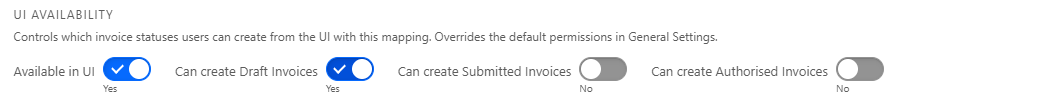 UI Availability with Available in UI and Can create Draft Invoices turned on