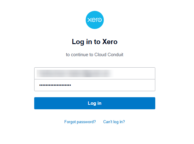 Log in to Xero screen